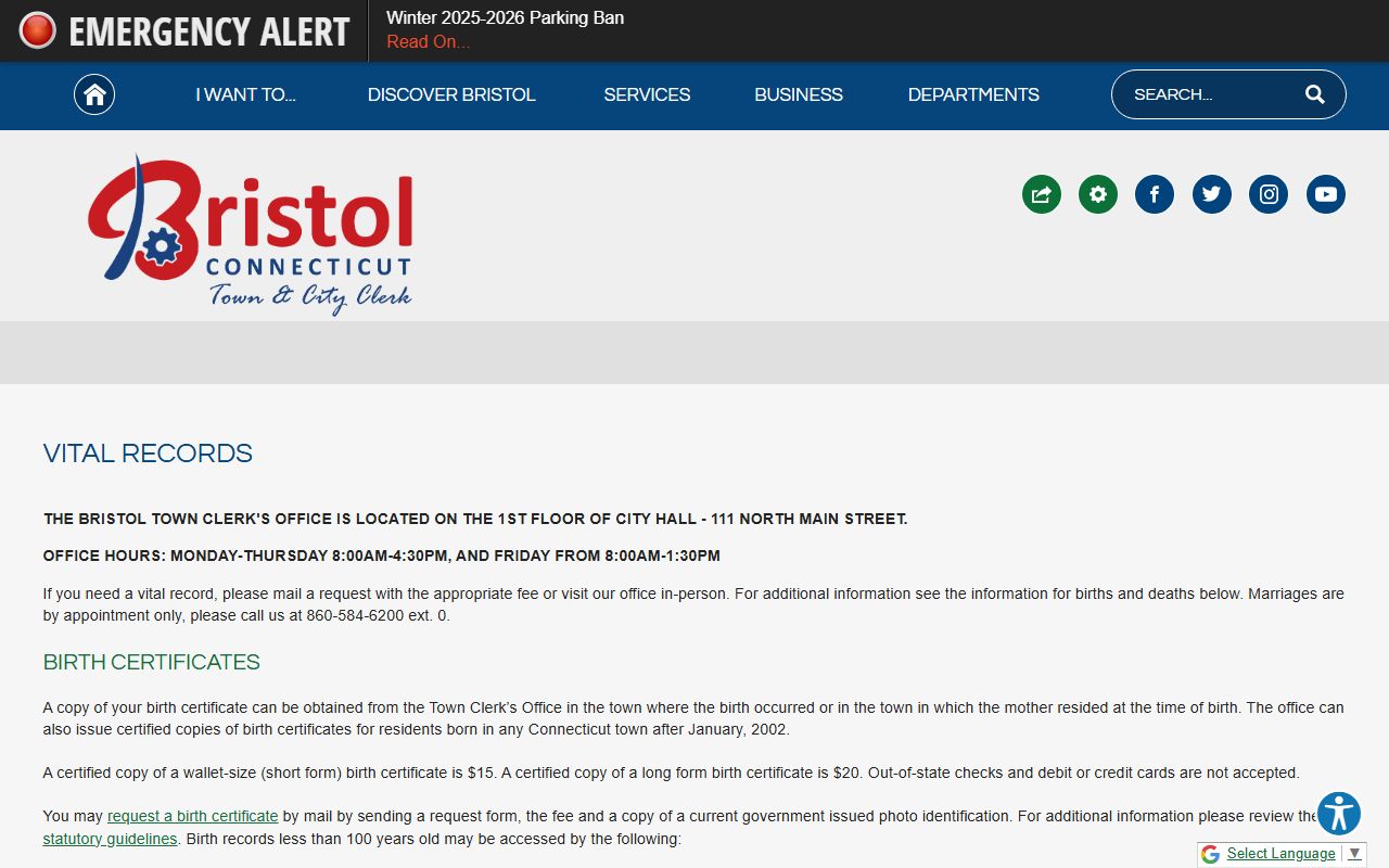 Trumbull Town Clerk vital records department