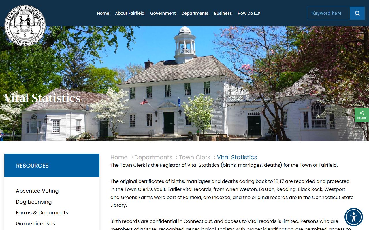 Vital statistics office for Waterbury marriage records